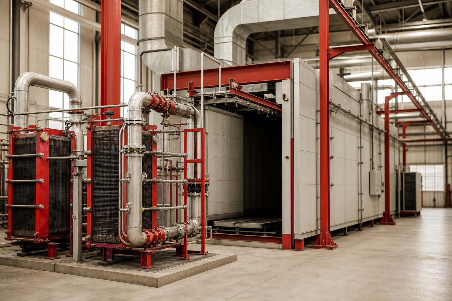 Heat exchangers, heating systems and ovens